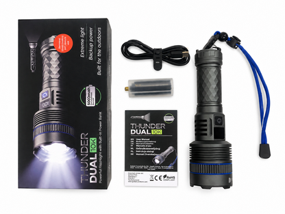 Ignition ThunderDUAL 10.000 med emballage, batteri, USB-kabel og manual